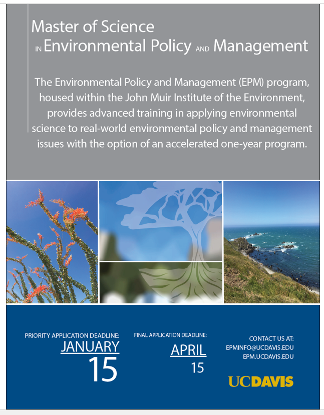 Priority Application Deadline January 15th, 2018 for the Master of Science in  Environmental Policy and Management program