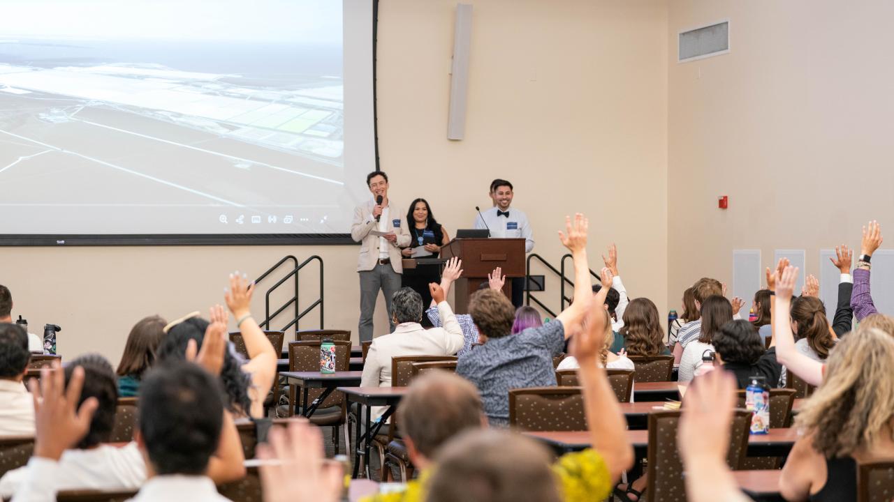 Sean Treacy, Vanessa Buenrostro, Chris Dong and Alex Sanchez engaging the audience at the Environmental Policy Symposium on June 4, 2025.