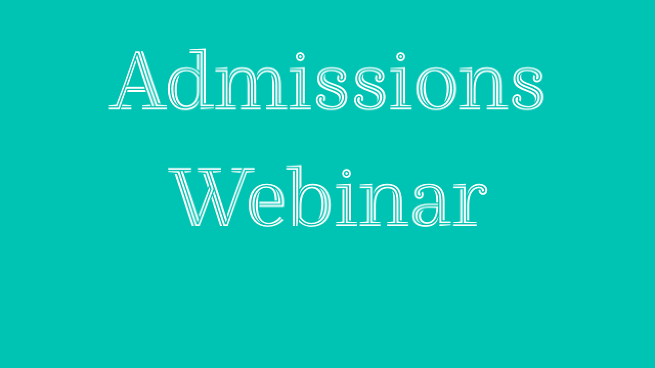 admissions webinar text with blue green background