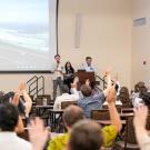 Sean Treacy, Vanessa Buenrostro, Chris Dong and Alex Sanchez engaging the audience at the Environmental Policy Symposium on June 4, 2025.