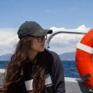 Kamryn Kubose on a boat at Lake Tahoe.