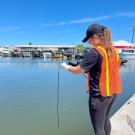 Morgen Snyder collecting samples.